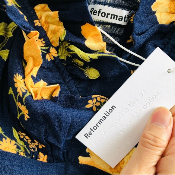 $298 reformation Izabel floral print off shoulder midi dress in size 2 - Picture 7 of 10